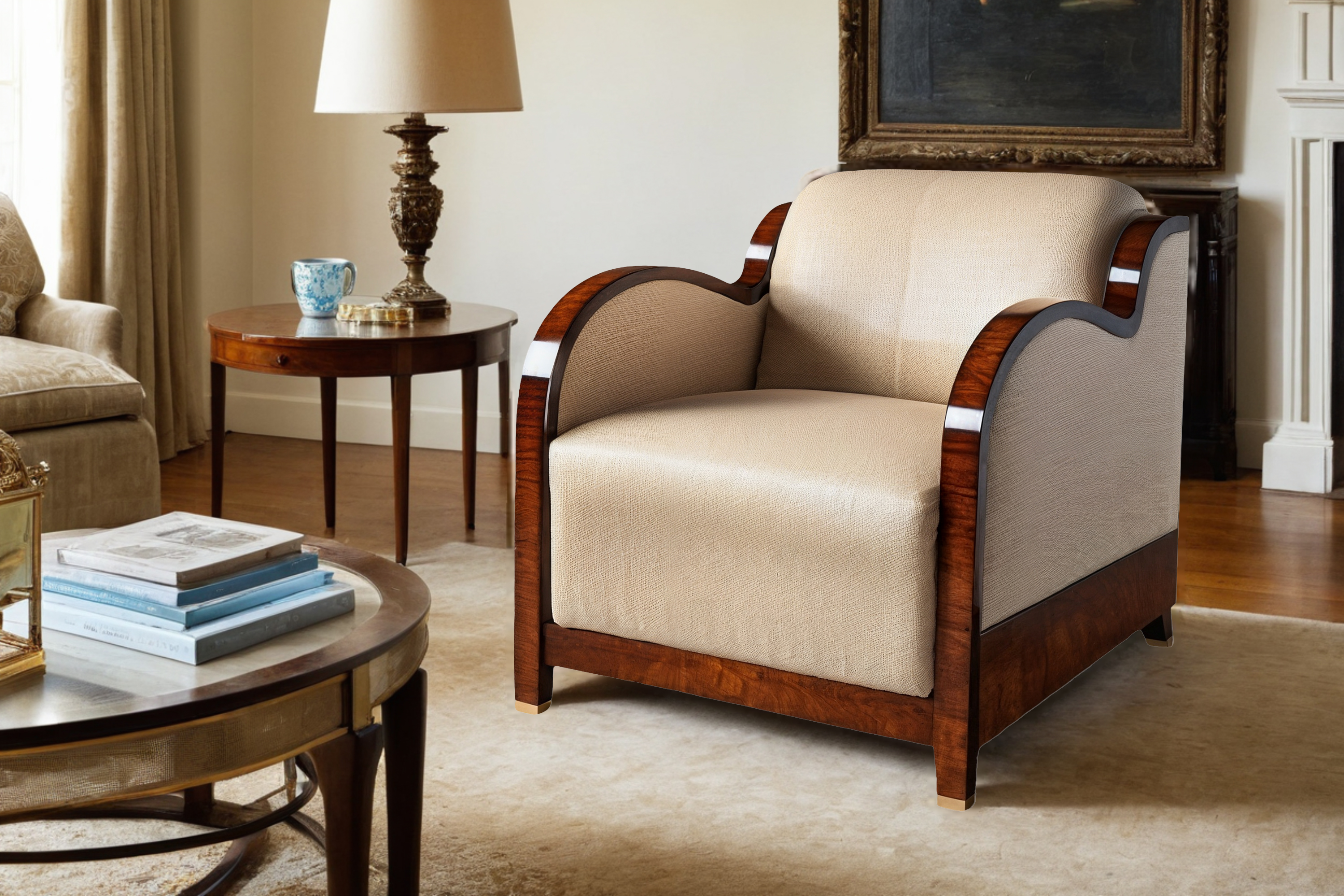 Fascinating Art Deco armchair with mahogany veneer