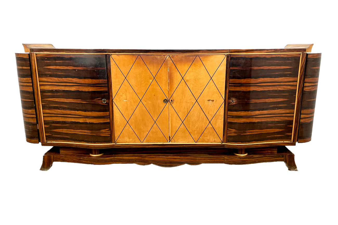   Art Deco sideboard in Macassar with bar cases on the sides