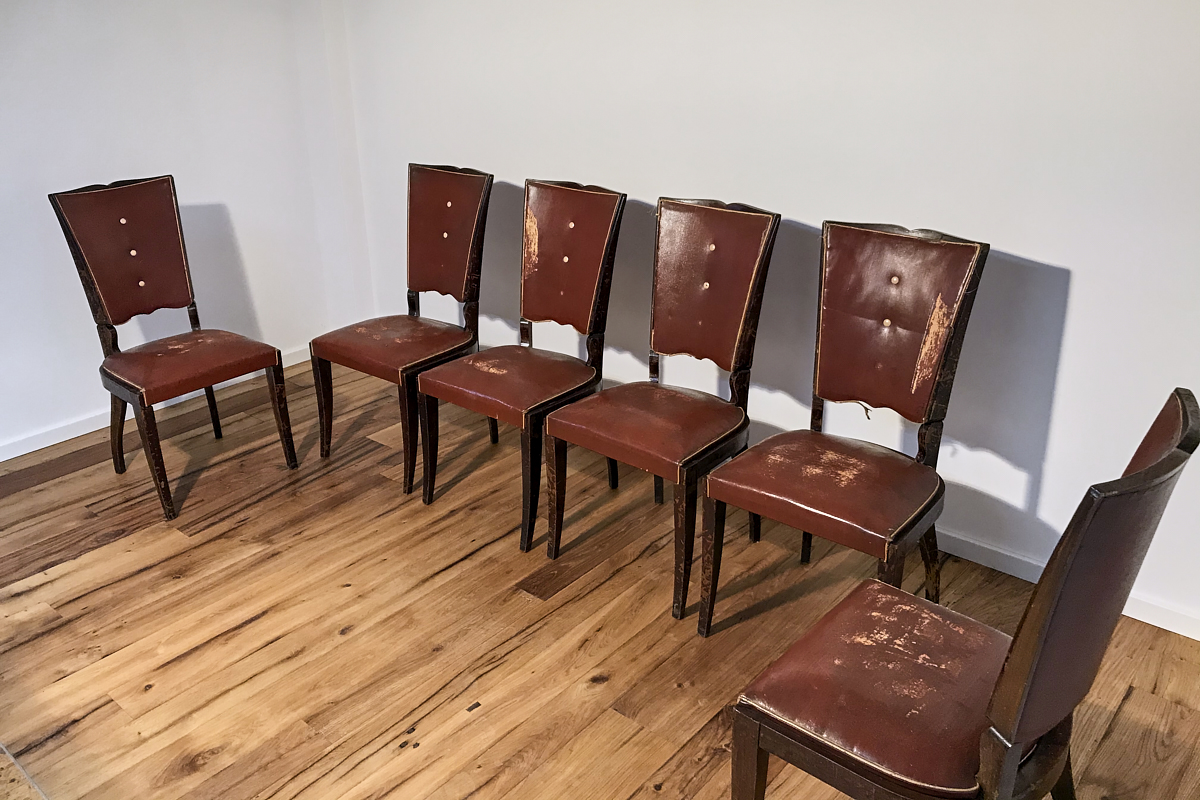 Art Deco chairs with red leather from France around 1930