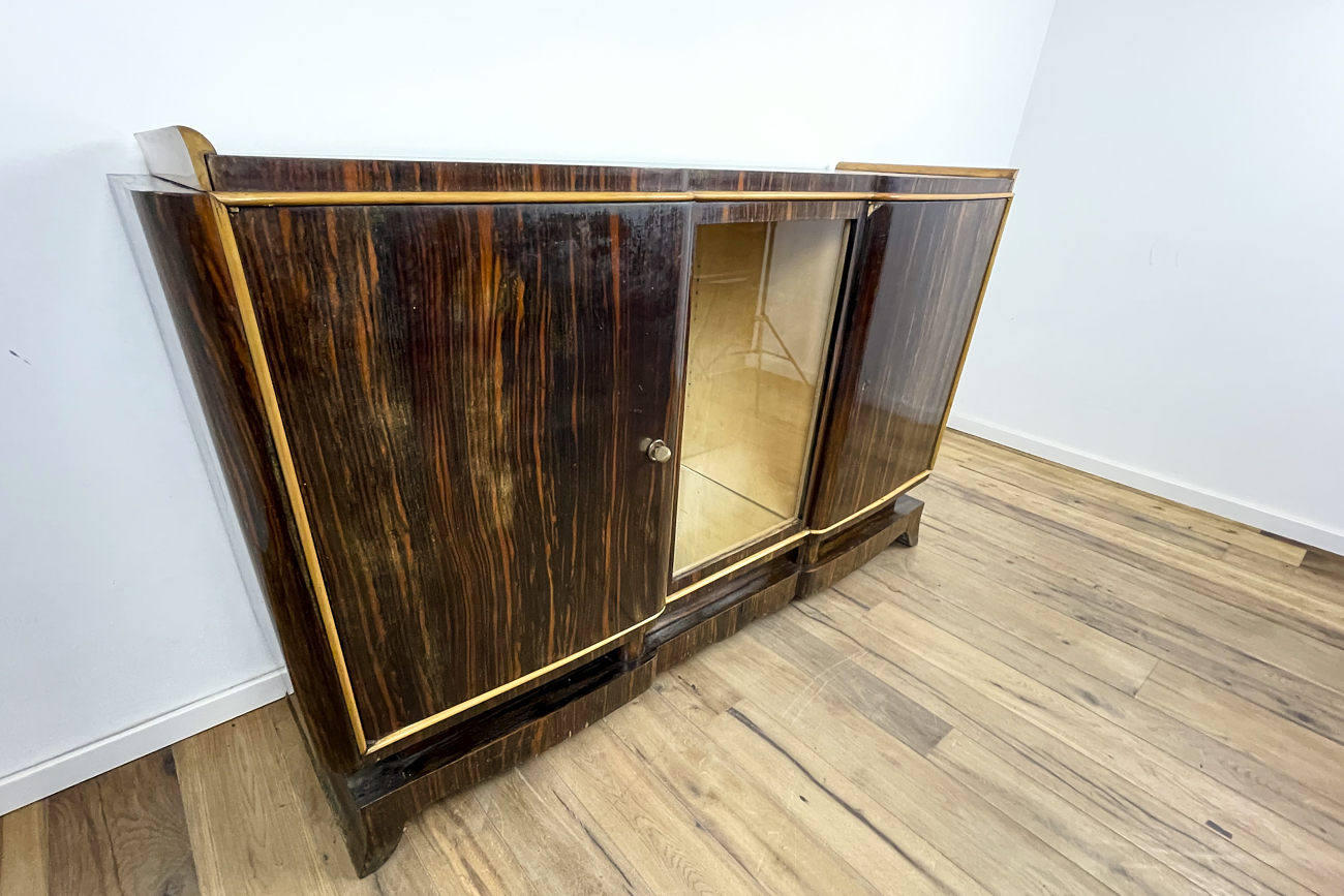 Art Deco sideboard in Macassar with mirrored display shelf