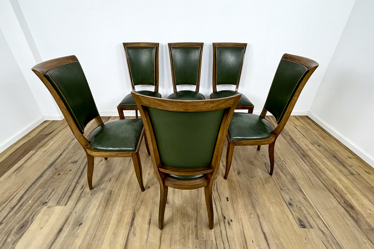 Art Deco chairs with green leather from France around 1930
