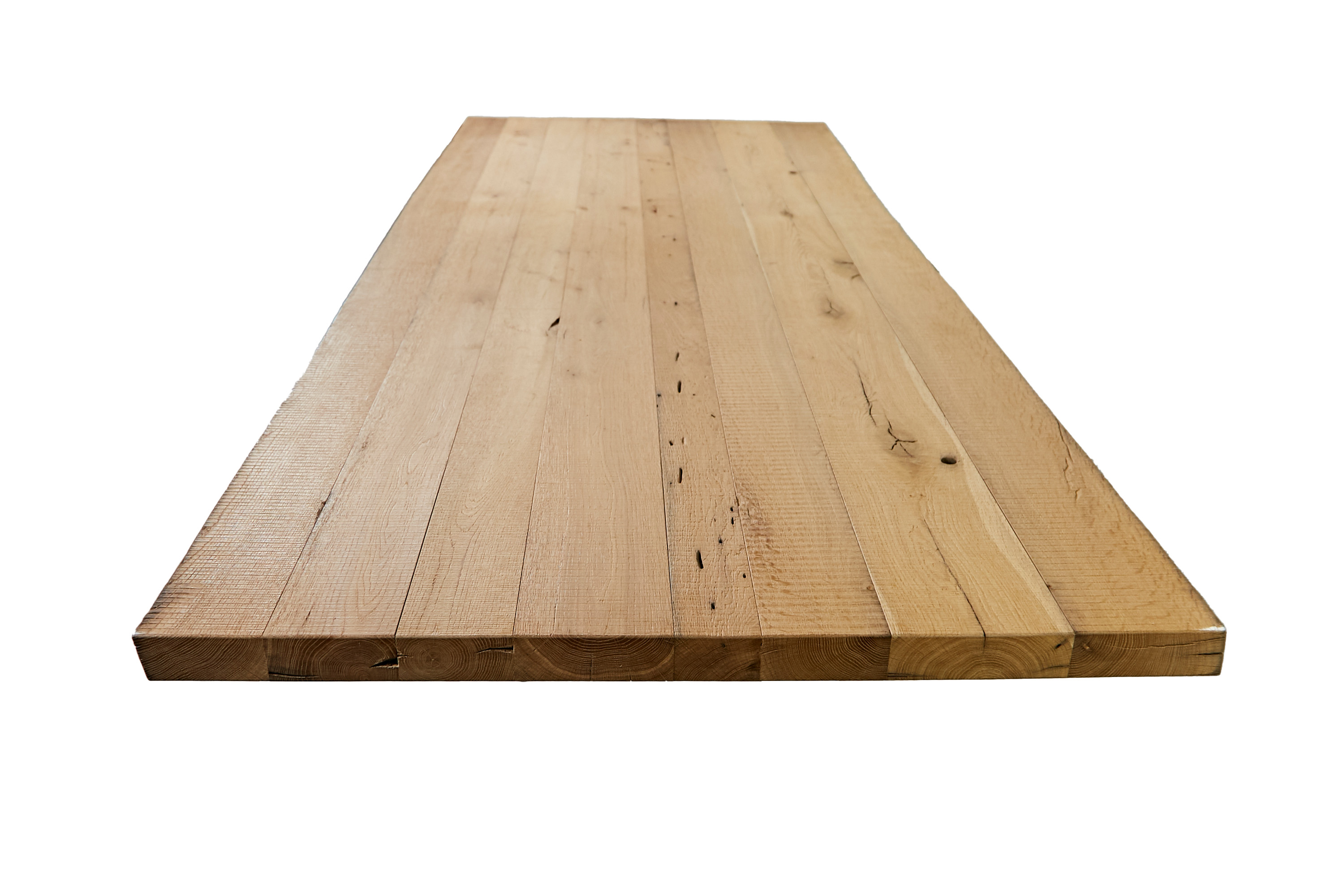 Beautiful rough table top made of reclaimed oak wood