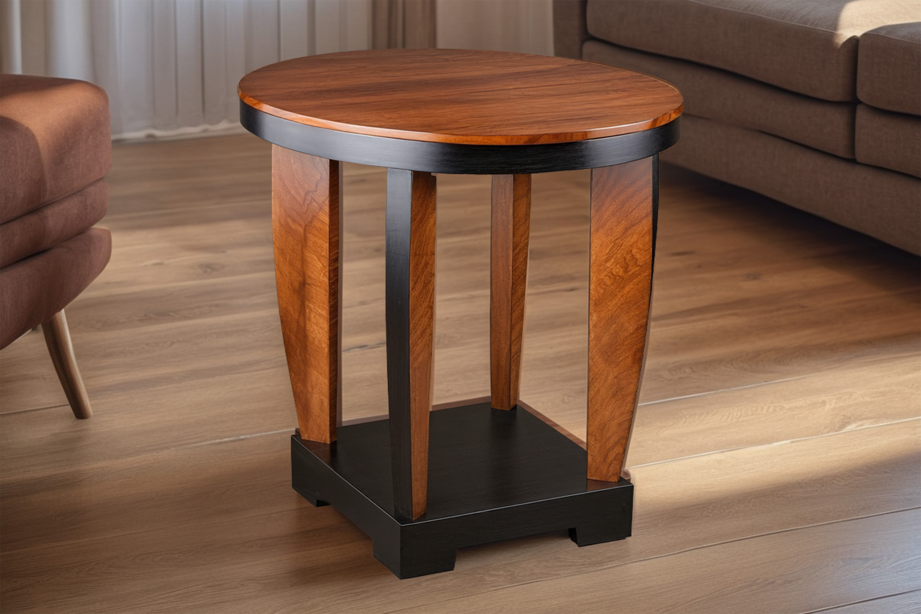Art Deco side table with walnut and black lacquer